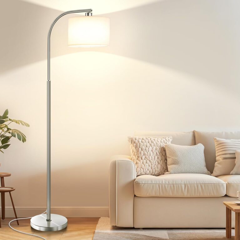 Floor Lamp for Living Room,65” Modern Standing Lamps with 9W LED Bulb,Silver Tall Floor Light with Fabric Shade,3 Color Temperatures Tall Lamp for Bedroom Office Study Room Corner Dining Room